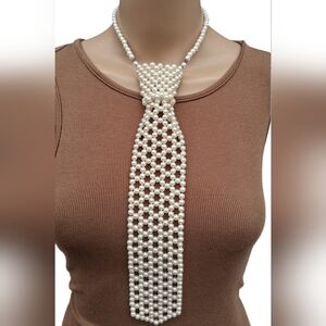 Vintage MCM Pearl Beaded Necktie Necklace | Hong Kong Statement Jewelry